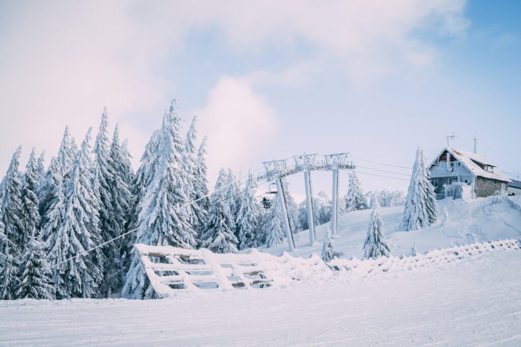 Ski Lift on Hillside in Winter